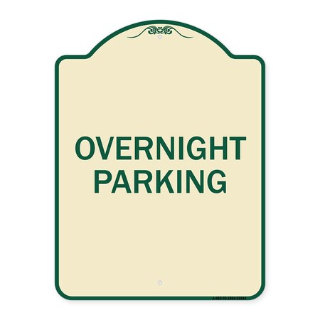 Signmission Designer Series Overnight Parking, Tan & Green Heavy-Gauge Aluminum Sign, 24" x 18", TG-1824-23514 A-DES-TG-1824-23514